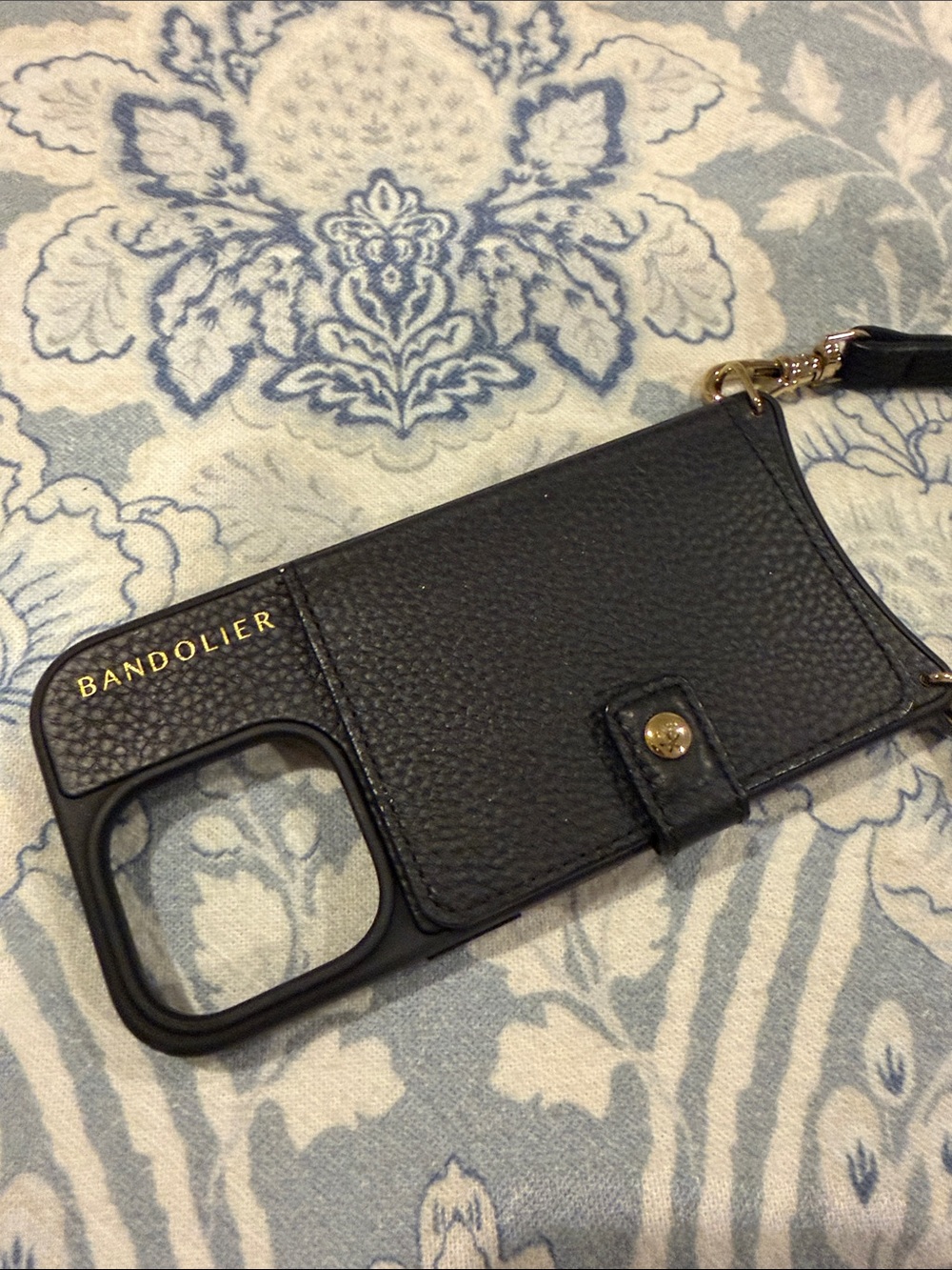 Bandolier Leather MagSafe Crossbody Phone Case - Black & Gold Hardware